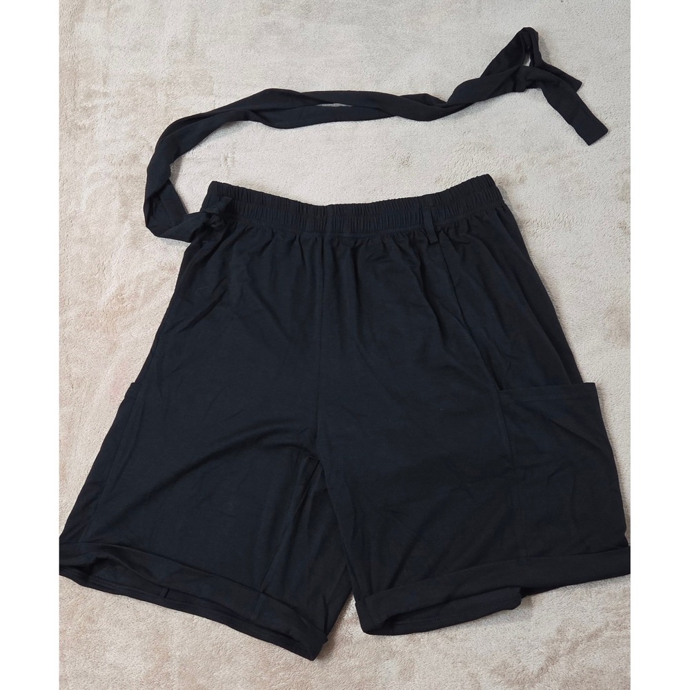 Halara Belted Shorts 8" Women Large Black Stretch Pockets Stretch Comfy Soft
